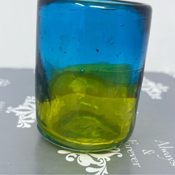 Handblown  Blue and Green Glass Shot Glass or Tea Light Candle Holder - Picture 3 of 6
